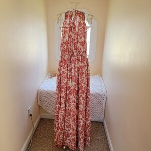 Perfectly Priscilla Red and Cream Halter Maxi Dress